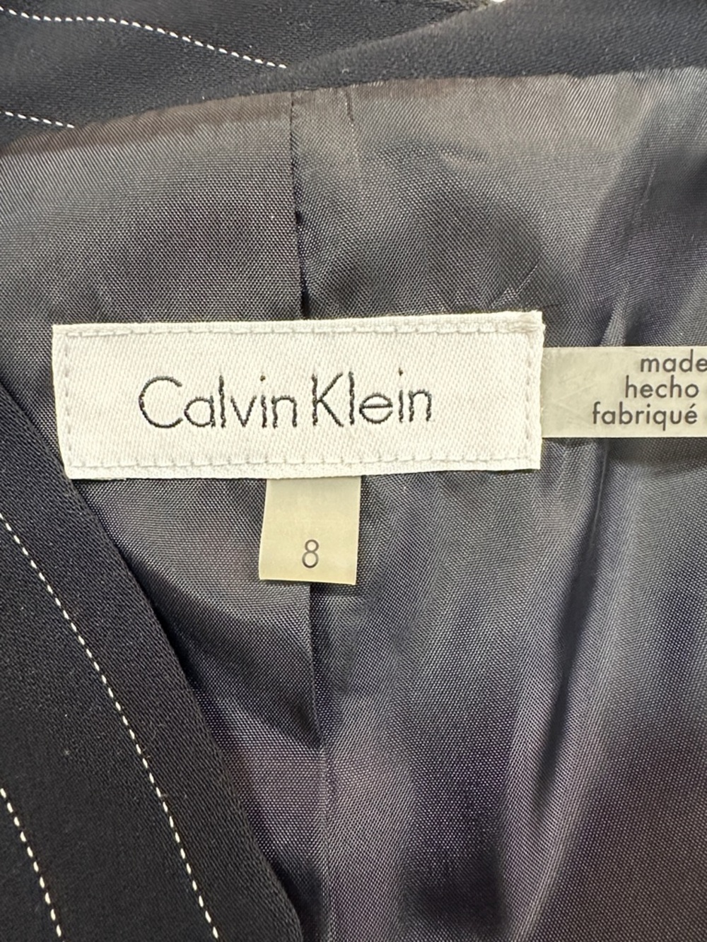 Calvin Klein Black White Pinstripes Longline Open-front Dressy Casual Blazer S8 - Picture 5 of 8